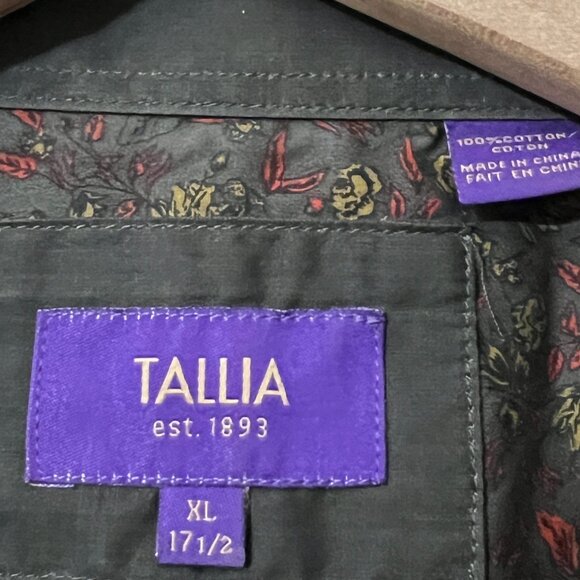 Tallia Men’s XL 17.5 Button-Up Shirt 100% Cotton Floral Print Brown Long Sleeve - Picture 6 of 12